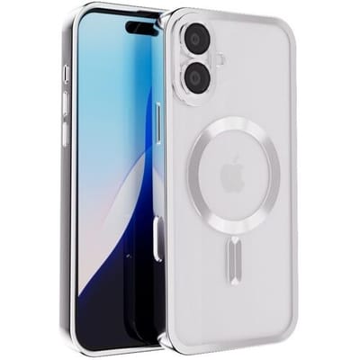 Coverzs magneet hoesje met camera cover geschikt voor Apple iPhone 16 hoesje - Telefoonhoesje geschikt voor magnetische accessoires - Transparante backcover - Telefoonhoesje met camerabescherming (zilver)