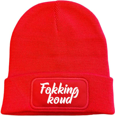 Wintermuts rood | wit - Fokking koud (cursief) - soBAD. | Wintersport | Après ski outfit Warme Muts voor Volwassenen | Heren en Dames Beanie