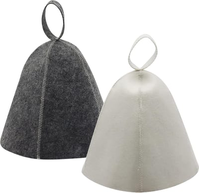Dailygoods - 2 stuks saunahoed, vilt, saunahoed, saunamuts, vilthoed, sauna-set, saunamuts, saunahoed, dames, sauna-accessoires, vilten kap, saunakap, douchemuts voor sauna, bad (grijs & wit)