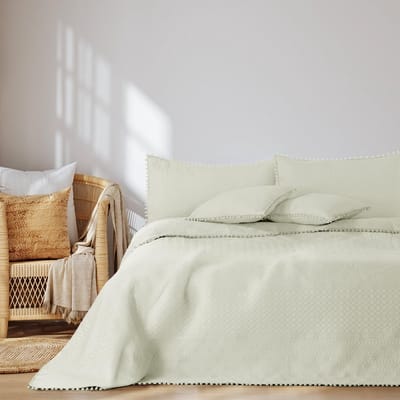 Sprei met pompons 260x280 cm bedsprei dubbelzijdig ultrasoon stiksel polyester Meadore crème
