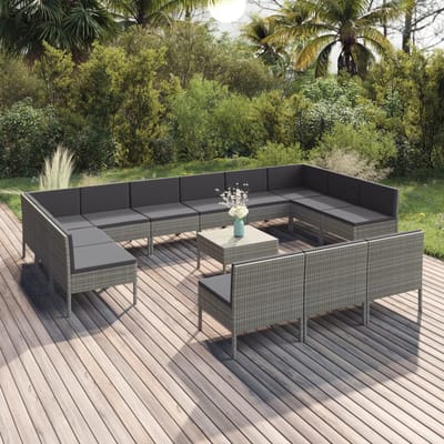 vidaXL - 14-delige - Loungeset - met - kussens - poly - rattan - grijs