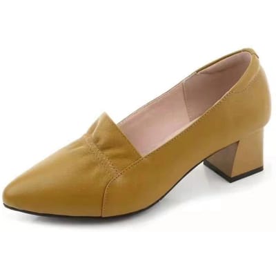 Lente en Herfst Werkschoenen Professionele Enkele Schoenen Lage Hak Leren Schoenen Dames Middenhoge Hak Werkschoenen 40 geel
