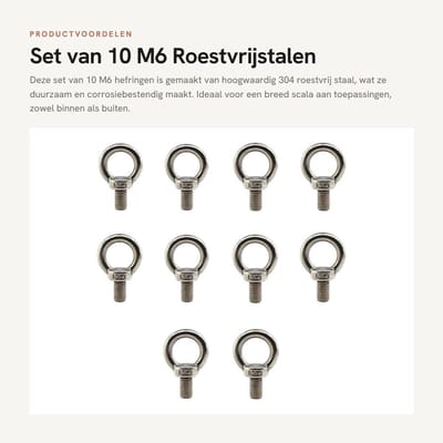 Dailygoods- Hefringen 10 Stuks - Roestvrij Staal 304 - Corrosiebestendig - Nauwkeurige Schroefdraad - Zilverkleurig - Voor Ophangen en Optillen - Oogbouten
