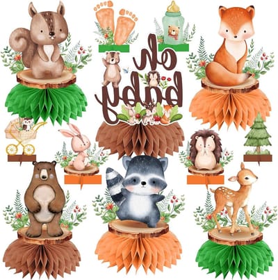 Schattige Tafeldecoraties voor Babyshowers met Bosdieren, Honingraat Centerpieces voor Eerste Verjaardag en Baby Shower Feestbenodigdheden