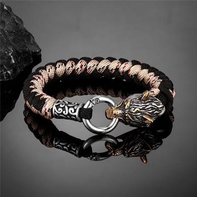 Retro Noorse Odin's Wolf Survival Armbanden Heren Viking Geri&Freki Roestvrijstalen Paracord Touw Armbanden Handgemaakte Outdoor Sieraden 21cm gray