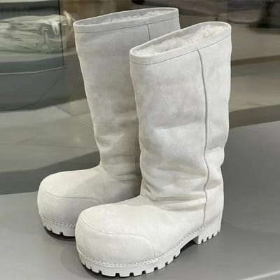 Platform Sneeuwlaarzen met Groot Hoofd Design, Dikke Zool Hoogteverhogend Lange Schacht Warme Katoenen Laarzen, Winter Dames Bruine Pluche Schoenen 36 gray