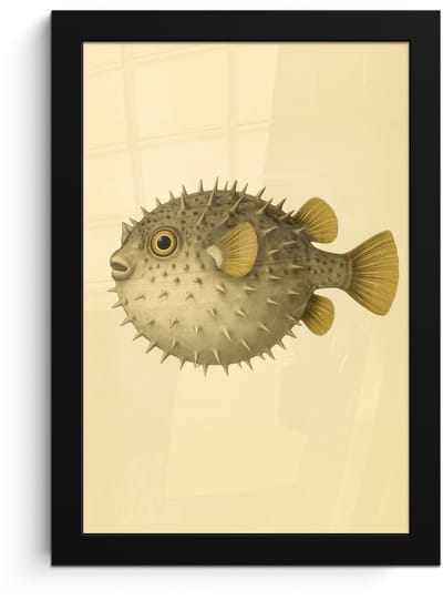 Poster in lijst - Fotolijst 20x30 cm - Posters - Stekels - Vis - Opgeblazen - Bruin - Posterlijst zwart - Decoratie - Wanddecoratie woonkamer - Muurdecoratie slaapkamer