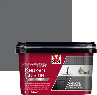 V33 Perfection Keuken - Antraciet - 2 l - Zijdeglans - 12 m²/l - Afwerkingslaag