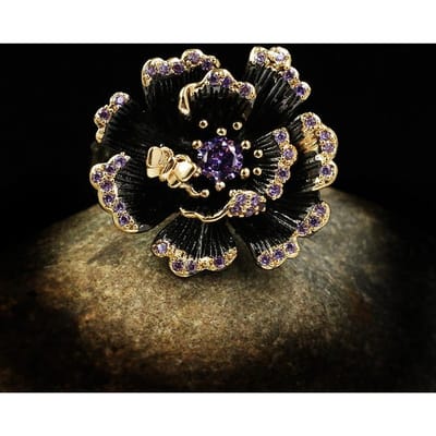 Vintage Sieraden Sterling Zilver Barokke zonnebloem Ringen voor Vrouwen Bruiloft Verloving Bruid Zwart Goud Fijne Sieraden 7 black