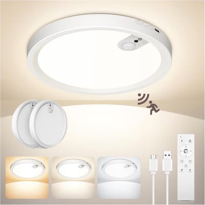 Draadloze LED Plafondlamp met Bewegingsmelder - Dimbaar & Oplaadbaar - 3 Kleurtemperaturen - 2 Stuks