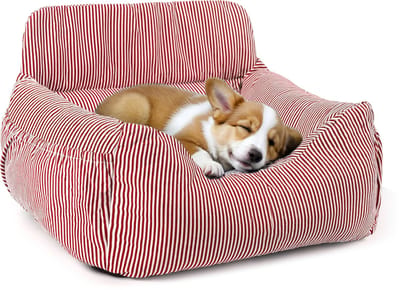 CALIYO Autostoel Hond – 2 in 1 Hondenmand – Autostoel Hond - 57 x 50 x 30 cm - Hond Autogordel - Geschikt voor honden/katten tot 35 cm - Rood/Wit