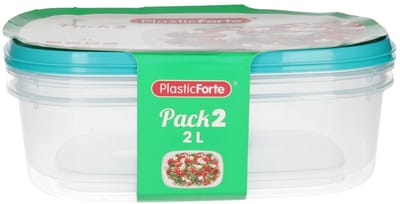 Plasticforte Vershoudbakjes - 2x stuks - 2 liter - herbruikbaar - transparant/blauw - kunststof - magnetron - vriezer