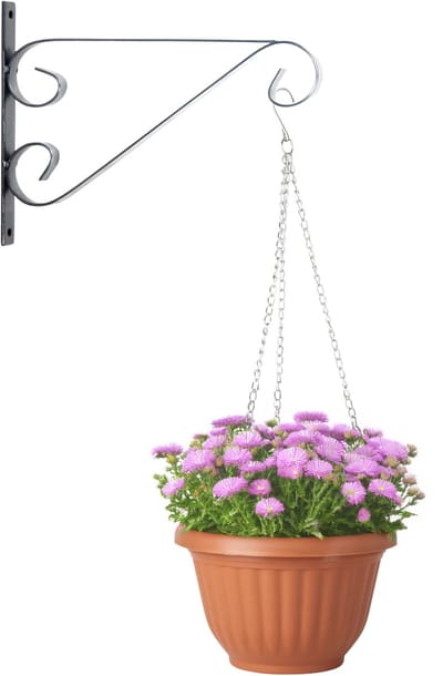 Hangpot + Muurhaak Imola - terracotta - D20 cm - kunststof - metaal - tuinaccessoires