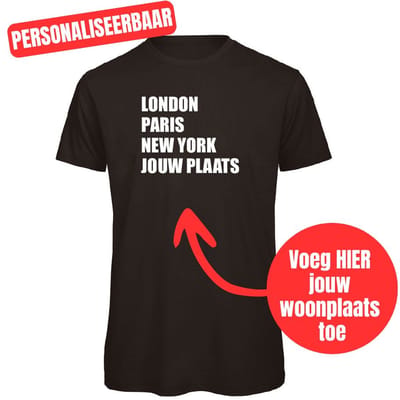 T-shirt zwart | wit - S - London, Paris, New York, jouw woonplaats - soBAD. - Regular fit