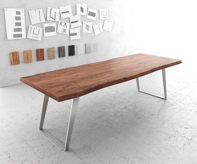 Eettafel Edge acacia bruin 260x100 XL edelstaal schuin Live-Edge