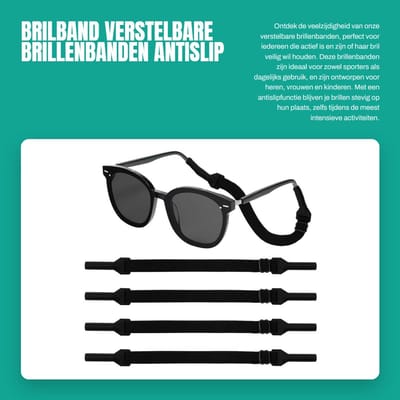 Dailygoods- Brillenband 4 Stuks - Verstelbare Antislip Brilband - Sportbrilband - Brilkoordjes Dames/Heren - Eén Maat - Geschikt voor Kinderen - Brilkoord