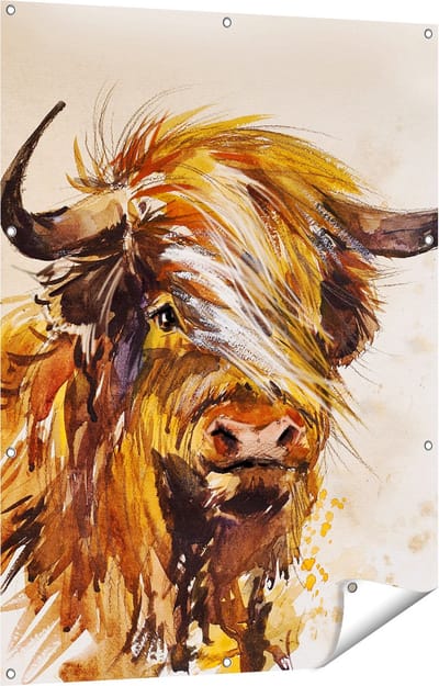Gards Tuinposter Schotse Hooglander Koe - Abstract - 90x120 cm - Tuindoek - Tuindecoratie - Wanddecoratie buiten - Tuinschilderij