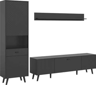 Linea woonkamercombinatie grijs mat MDF TZ grijs mat melamine zwart NB - 40x258x195cm