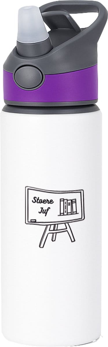 Hacebo® - Stoere juf waterfles met rietje paars - Juf - Juf - Leraar - water fles - 650ML