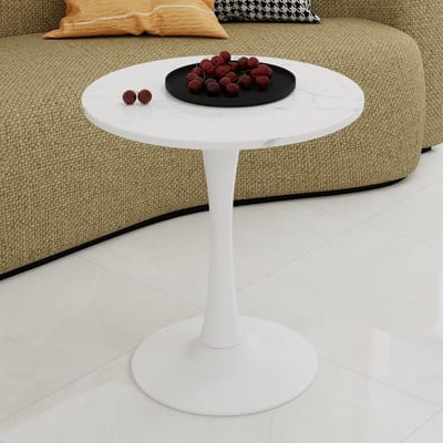 MODENUIT Ronde Salontafel - Marmerlook Tafel Voor Woonkamer, Eethoek En Zithoek - Kunstmarmer Wit - Ø 70,1 Cm