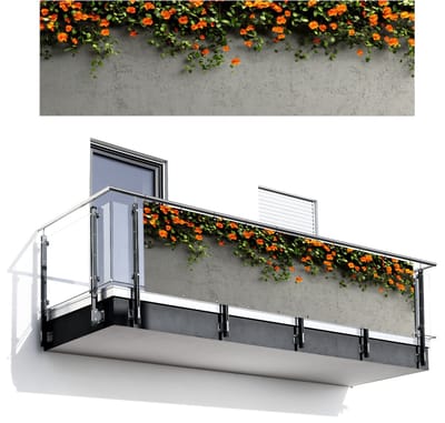 Balkonscherm 300x95 cm - Balkonposter Bloemen - Muur - Oranje - Balkon scherm decoratie - Balkonschermen - Balkondoek zonnescherm