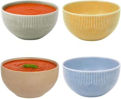 Secret de Gourmet Soepkommen Memphis - D14 cm - groen / geel / beige/ blauw - 4x stuks - keramiek