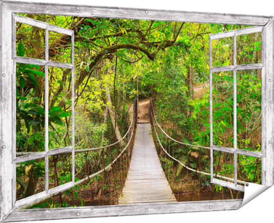 Gards Tuinposter Doorkijk Hangbrug - 180x120 cm - Tuindoek - Tuindecoratie - Wanddecoratie buiten - Tuinschilderij