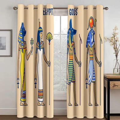 2 stuks Boheemse gordijnen Egypte Afrikaanse nationale kenmerken Bedrukte gordijnen voor slaapkamer, woonkamer, raamstaafzak W50xH130(CM)x2PCS-Grommet Top