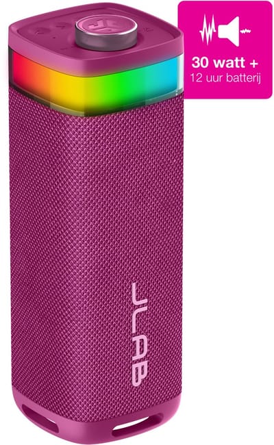 JLab Jbuds Bluetooth Speaker Draadloos - Draagbare Muziekbox - 12 uur Batterijduur - 30 Watt - Bass Boost - IPX6 Waterproof - Multipairing - Instelbare Party Lights - App Equalizer - Roze