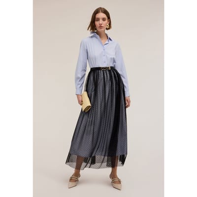 Motivi Chemisier Dress With Plumetis Tulle Skirt Light Blue Size: 32 | Maxi Dresses Outlet | Dames | Zwart