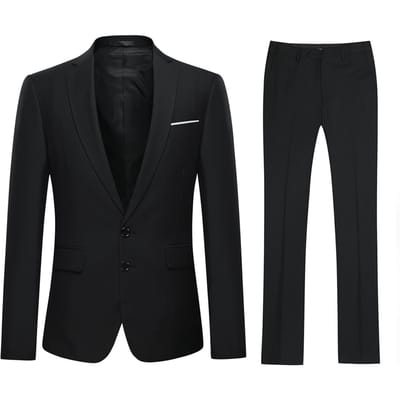 Heren 2-delig slim fit zwart pak met twee knopen