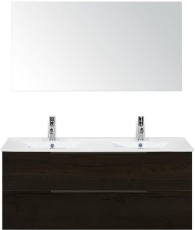 Seville Badmeubelset 120 cm - 2 Laden Black Oak Edge - Wastafel Enjoy Dubbel met Spiegel