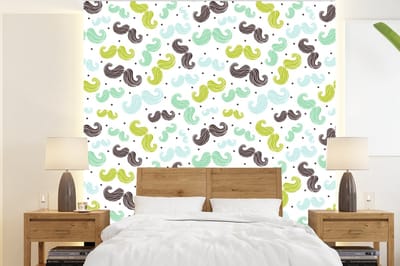 Behang - Fotobehang Patronen - Snor - Kleuren - Jongens - Kinderen - Kids - Jongetje - Breedte 220 cm x hoogte 240 cm