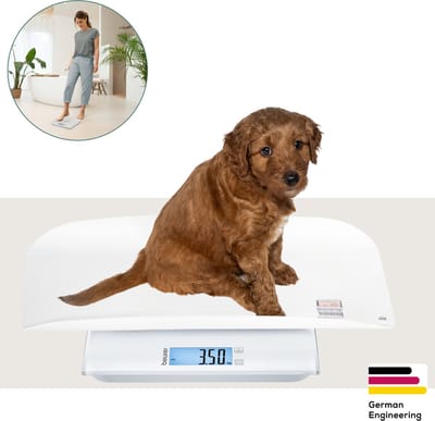 Beurer Polly Weegschaal – 2-in-1 Baby weegschaal / Dierenweegschaal & Digitale Personenweegschaal – Afneembare schaal – HOLD-functie – 100 g tot 180 kg – 3 AAA-batterijen – 2 jaar garantie