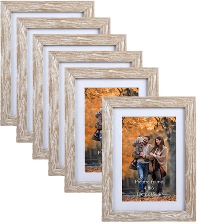 Unyqoos ® Set van 6 Fotolijsten voor Diverse Fotomaten, Perfect voor Muur en Tafel, Beige Design
