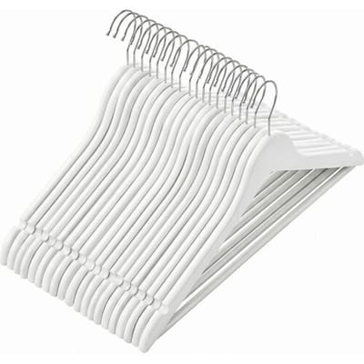 Ochama massief houten kleerhangers, set van 10, met schoudergroeven, voor pakken, overhemden, jassen, wit en zilver