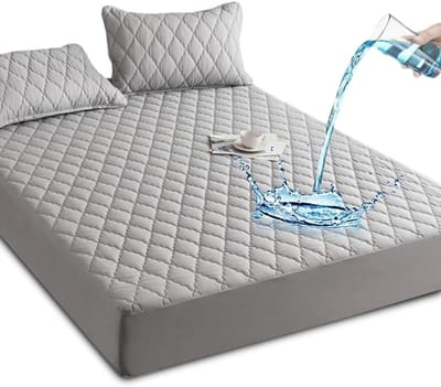 Waterdichte Matrasbeschermer 90 x 200 cm, Grijze Gequiltede Bescherming, Ademend en Wasbaar, Geschikt voor Kinderen en Volwassenen, Rekbaar tot 27 cm