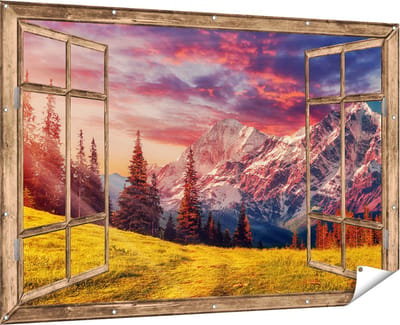 Gards Tuinposter Roze Roos met Waterdruppels - 90x60 cm - Tuindoek - Tuindecoratie - Wanddecoratie buiten - Tuinschilderij