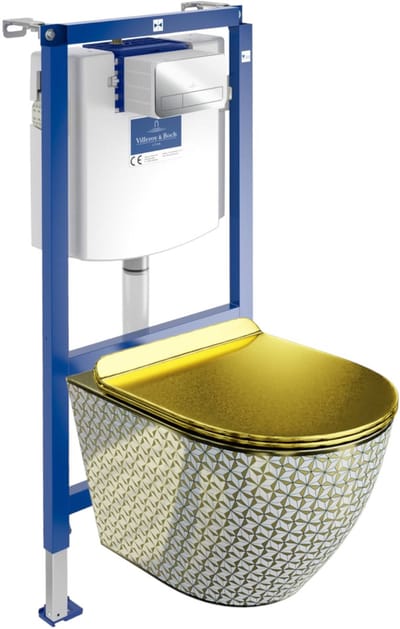 Villeroy&Boch Inbouwreservoir Complete Toiletset ViConnect H112 - Inbouw WC Hangtoilet Wandcloset SOFI SLIM GOLDEN NEVER DIE - Bedieningsplaat Chroom - Voorwandelement voor toilet - Installatiesysteem