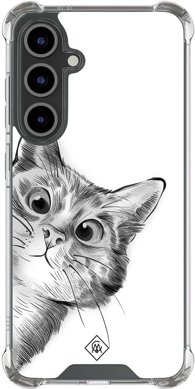 Casimoda® hoesje - Geschikt voor Samsung Galaxy S25 FE - Kat Kiekeboe - Shockproof case - Extra sterk - TPU/polycarbonaat - Grijs, Transparant