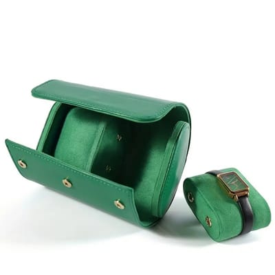 Luxe Horloge Rol 2 Stuks – Horlogedoos – Horloge Etui Leer – Watch Roll – Horloge Houder Sieradendoos – Horloge Opbergdoos Heren – Groen