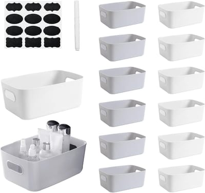 Set van 14 Opbergdozen van Kunststof met Handvatten, Ideaal voor Kasten, Kantoor, Badkamer en Speelgoedopslag