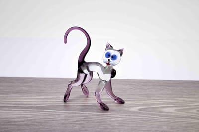 Paarse Kat Glasgeschenk van Mondgeblazen Glas 12x10 cm