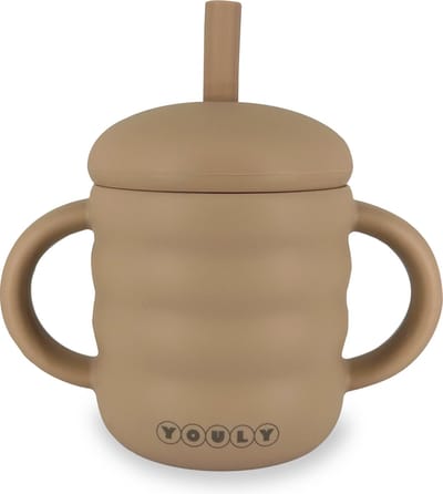 Youly® Bubble Rietjesbeker – Anti-Lek Drinkbeker – Siliconen Drinkbeker voor Kinderen – BPA-vrij – Antislip – Vaatwasserbestendig – Taupe – 160 ml