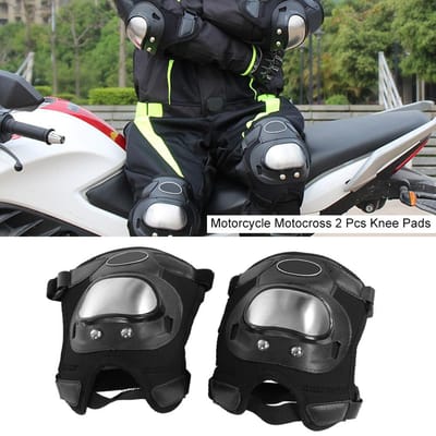 Lot de 2 genouillères et protège-tibias en acier inoxydable pour moto, motocross, VTT, adultes black