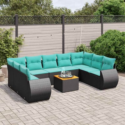 vidaXL - 10-delige - tuinbankset - met - kussens - van - zwart - polyrotan