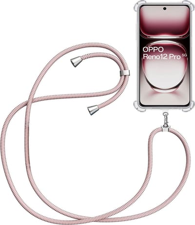 Telefoonkoord + Hoesje Geschikt voor OPPO Reno 12 - Lengte Verstelbaar - Telefoonketting - Shock Proof Case - Rose