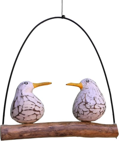 Schommelende meeuwen van hout op drijfhoutstuk - romantische landhuisstijl - Shabby Chic - White Was-look