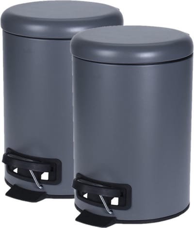 Pedaalemmer - 2x - donkergrijs - rond - 3 l - 17 x 25 cm - verwijderbare binnenemmer - toilet/badkamer