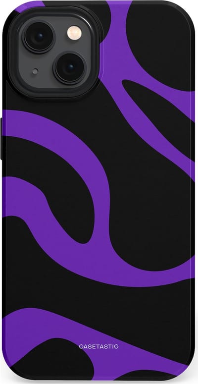 Casetastic Hoesje Geschikt voor Apple iPhone 13 Magsafe - Stijlvolle Beschermende Duo-layer Case - Golven van Paars en Zwart
